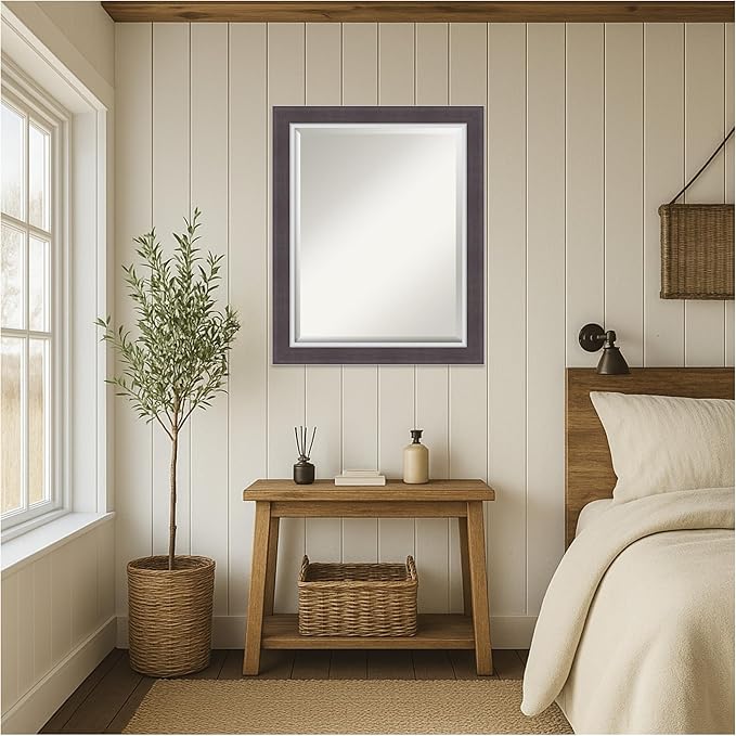 Amanti Art Brown Wall Mirror 28x34 Ellie Brown Silver Rectangle Bathroom Mirror - Image 4