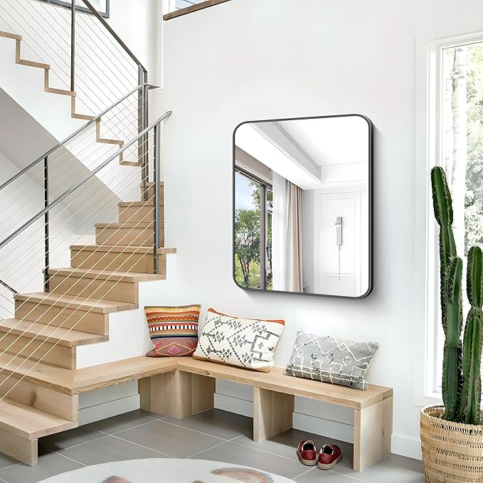 BONEWEI 30x36 inch Bathroom Mirror, Wall Mounted Bathroom Frame Vanity Mirror - Image 4