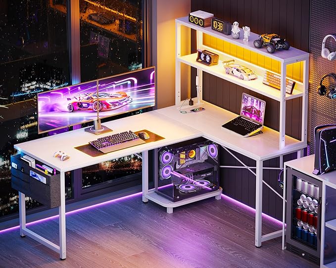 ODK 53 Inch L Shaped Desk with LED Lighting, Reversible Gaming Desk with Power - Image 2
