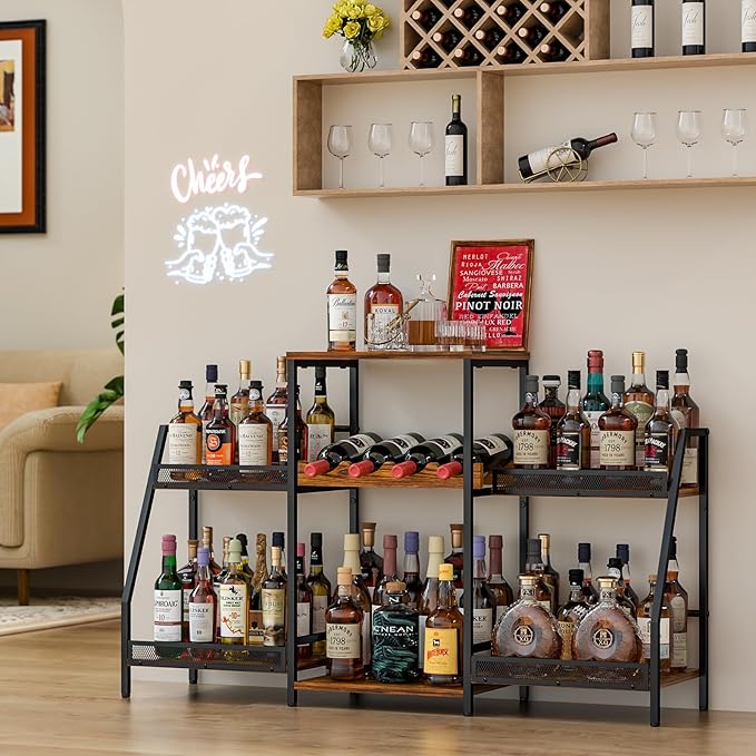 Liquor Cabinet with Fences, Wine Rack Freestanding Floor, 4 Tier Trapezoidal - Image 4