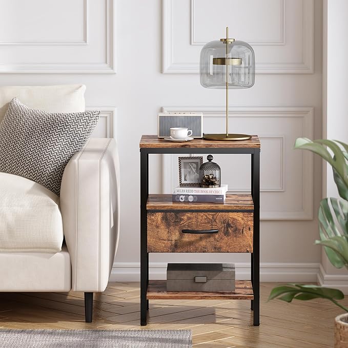 SUPERJARE Nightstand with Charging Station, Bed Side Table with Adjustable - Image 2