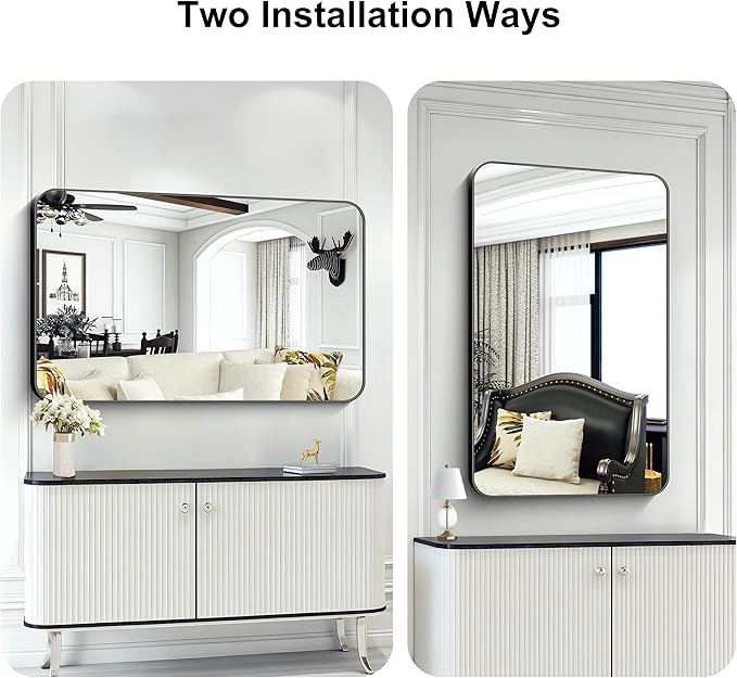 KOCUUY Black Bathroom Vanity Mirror, 30 x 48 inch Metal Frame Mirror - Image 8
