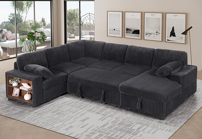 Eafurn Oversized U Shaped Convertible Sleeper Sectional Sofa w/Pull Out Couch - Image 3