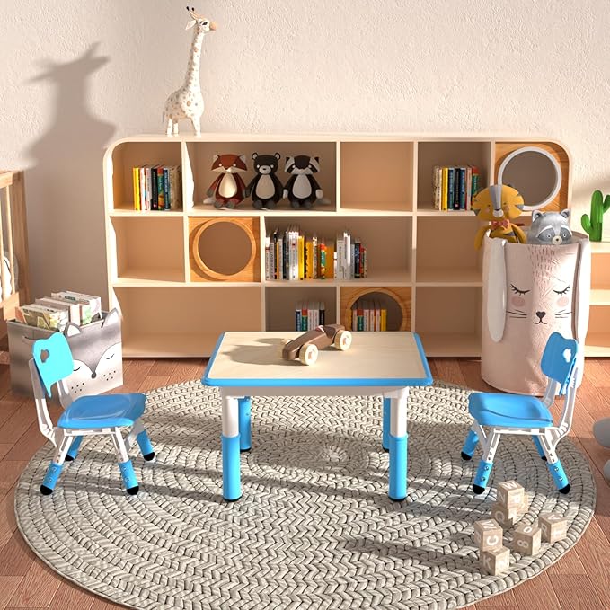 Kids Table and 2 Chairs Set，Height Adjustable Children Table & Chair，Toddlers - Image 7