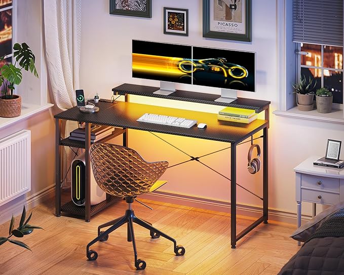 MOTPK 48 Inch Gaming Desk with Storage & Led Lights, Computer Desk with Power - Image 9