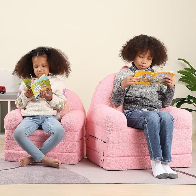 Foldable Kids Sofa, Comfy Rainbow Toddler Couch - Image 5