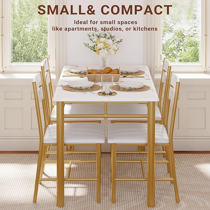 IRONCK Dining Table Set for 4, Wood Kitchen Table - Image 5