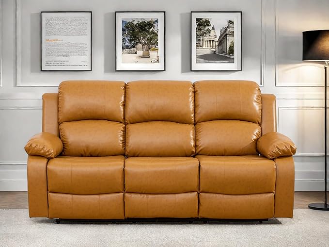 Leather Recliner Sofa Couch, 3-Seater Home Theater Seating Reclining Sofa by FONTOI