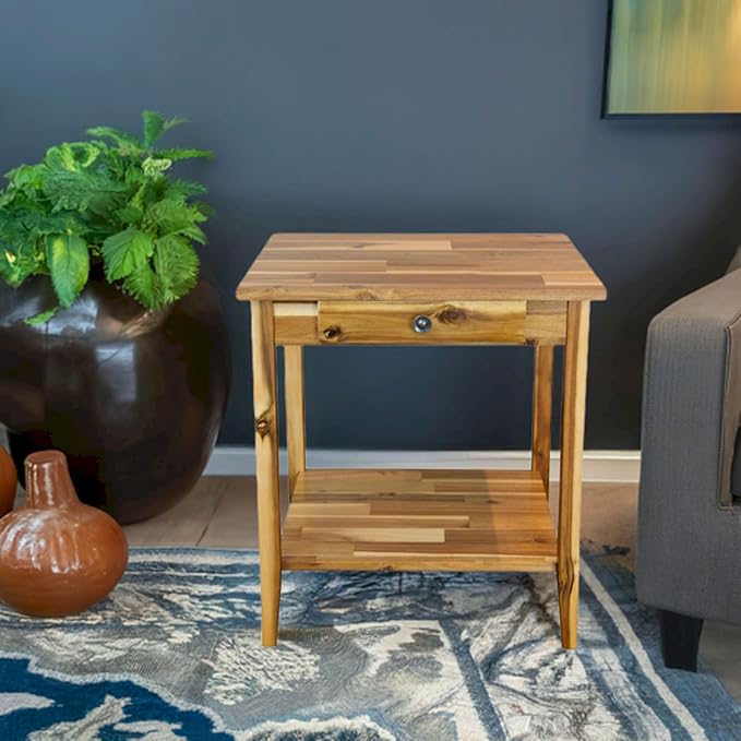 2-Tier Solid Acacia End Table w/Drawer - Image 7