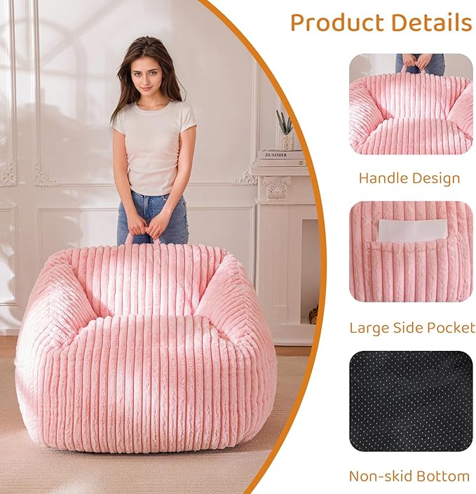 BYBYME Giant Bean Bag Chair for Adults and Kids, Large Comfy Cozy Beanbag - Image 3