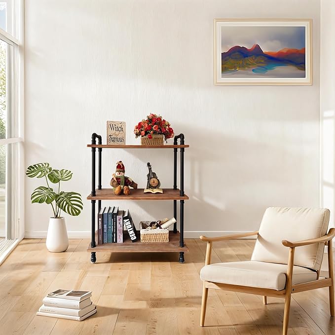 Industrial Bookshelf, 3 Tier Pipe Shelving, Industrial Pipe Shelf by ANYNICE