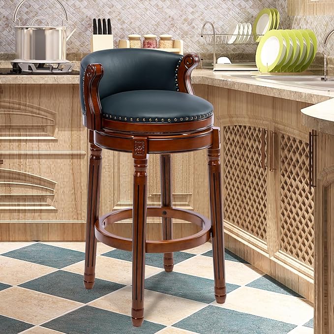 CozyRain Bar Stools Rubber Wood Counter Height Bar Stool Leather Upholstered - Image 2