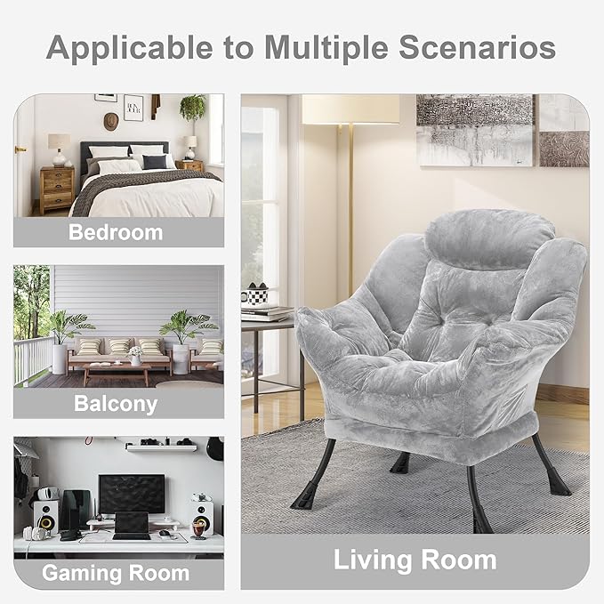 Fabric Lazy Chair for Adults, Oversized Upholstered Sofa Chair, Plush Comfy - Image 7