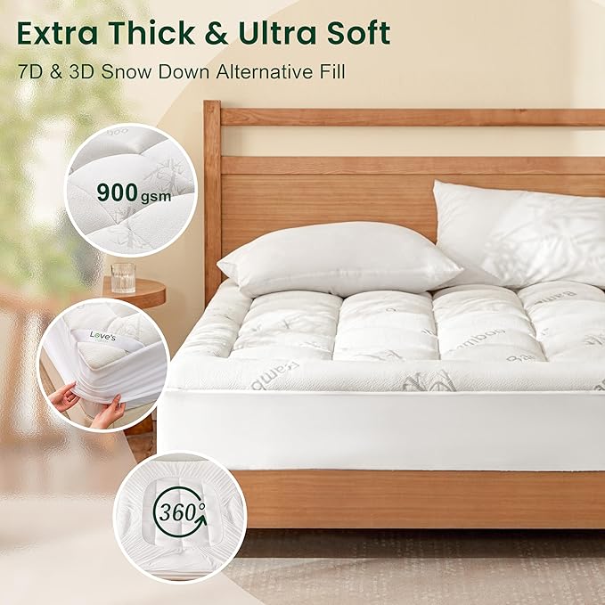 Love's cabin Full Size Mattress Topper, Rayon Derived from Bamboo, 900 GSM - Image 2