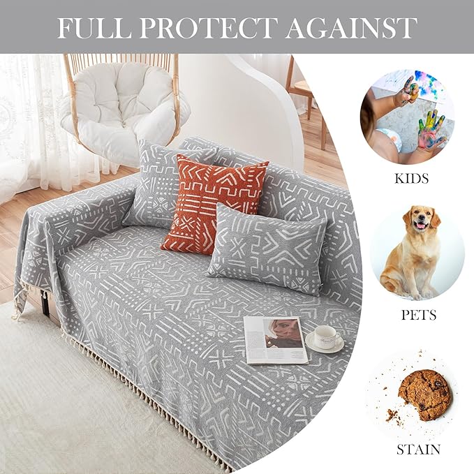HANDONTIME Bohemian Grey and White Couch Cover - Image 6