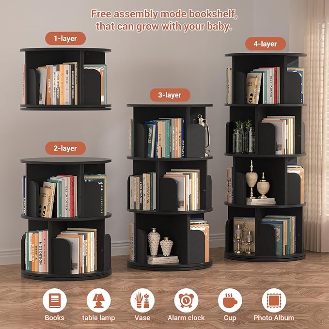 Rotating Bookshelf, Wood Corner Bookshelf, 360 Display Spinning Bookcase - Image 6