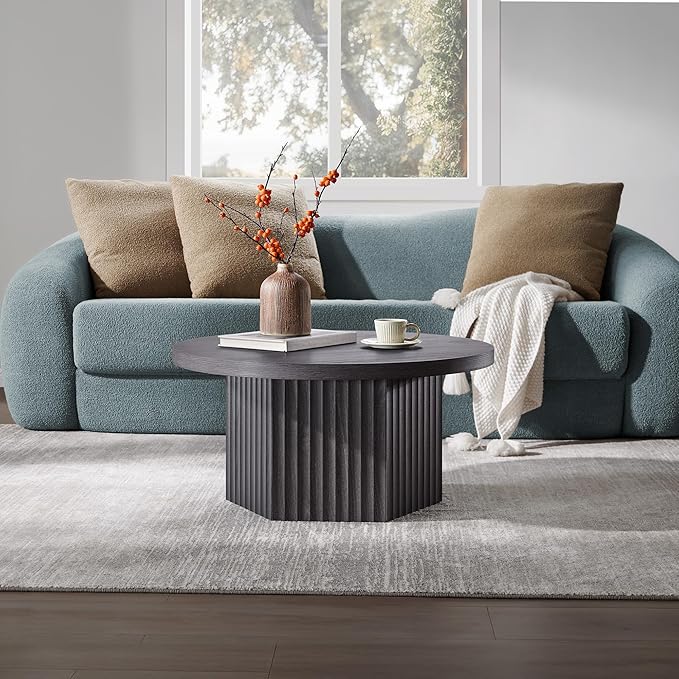 SICOTAS Round Coffee Table for Living Room, Mid Century Modern Fluted Center - Image 4