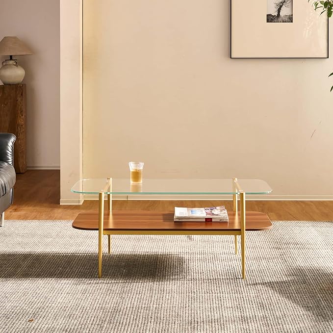 AGV LIGHTING Tadio Glass Coffee Table, Mid-Century Modern Coffee Table - Image 5