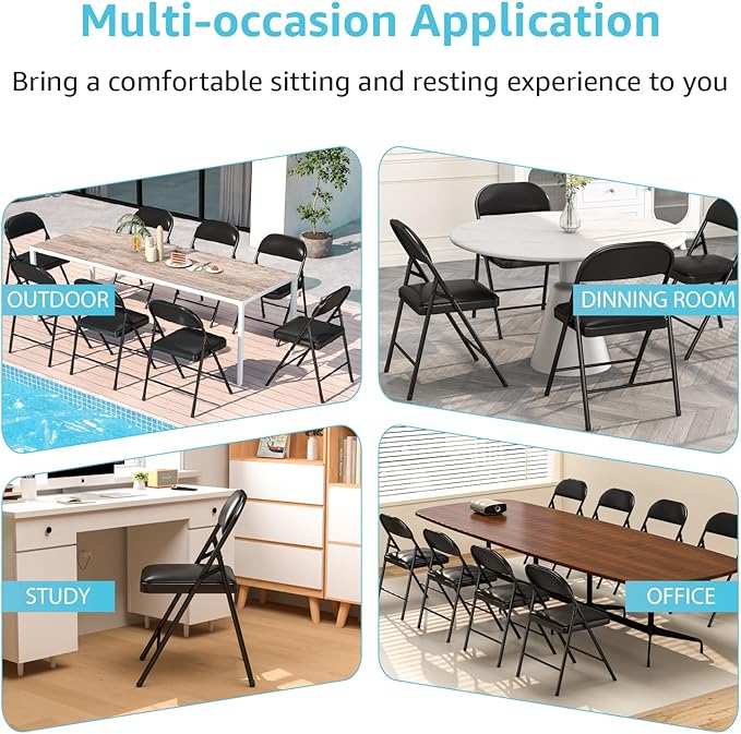 4 Pack Folding Chairs with Padded Cushion & Back, Padded Folding Chairs - Image 5