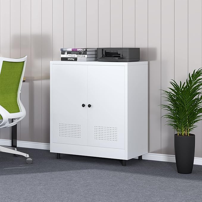 Metal Storage Cabinet with 2 Doors and Adjustable Shelf, Free Standing Accent - Image 9