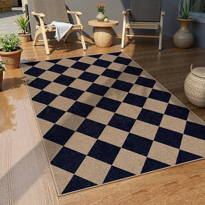 Lahome Checkered Easy Jute Entry Rug, 3x5 Black Outdoor Patio Rug - Image 6