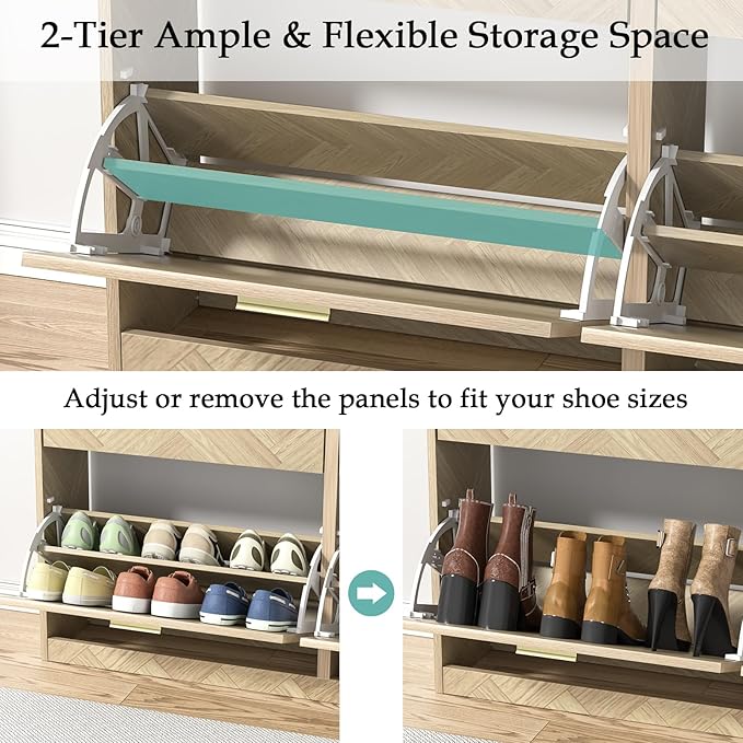 47" Large Shoe Cabinet with 4 Flip Drawers, Freestanding Shoe Storage Cabinet - Image 6
