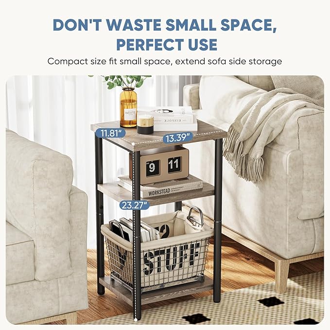 DUMOS End Table Small Side Sofa Tables 3 Tier Tall Nightstand Storage Shelf - Image 4