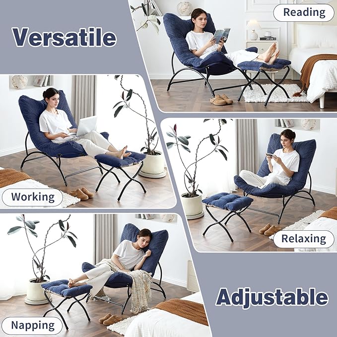 Welnow Accent Chair with Ottoman, Lounge Comfy Soft Leisure Metal Frame Reading - Image 6