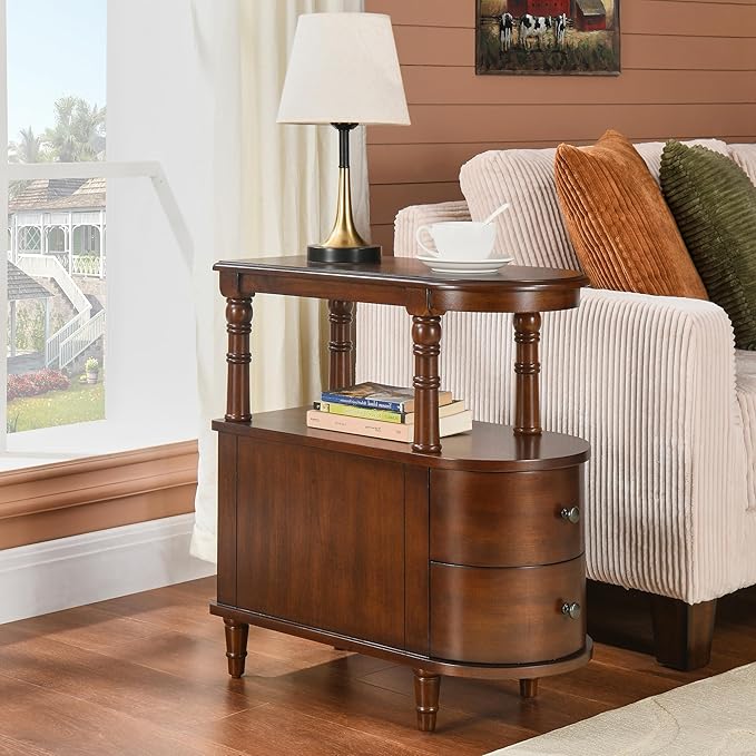 2 Set of Wood End Table with 2 Drawers and Storage Shelf, Narrow Sofa Side Table - Image 3