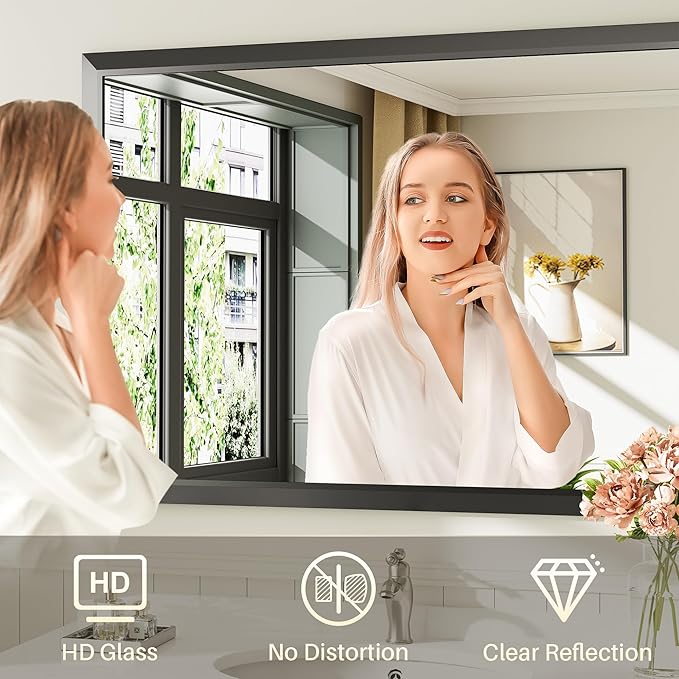 40x38 Inch Black Bathroom Mirror - Image 4