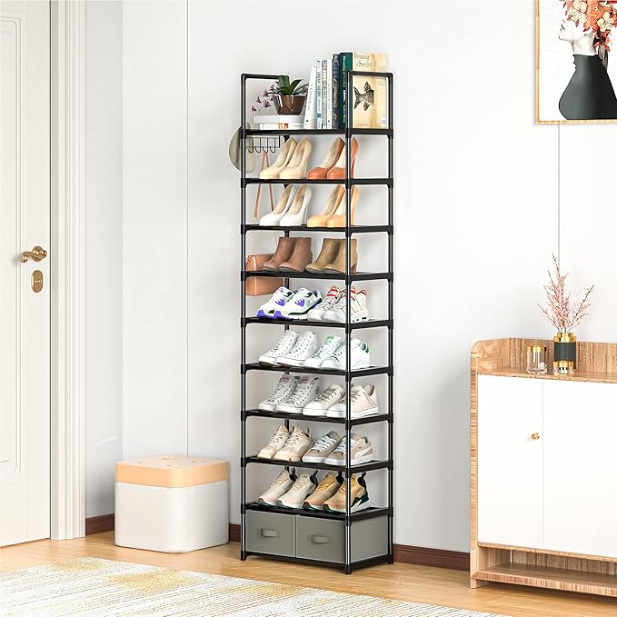 Tall Shoe Rack Narrow 10 Tier Shoes Rack 20 25 Pairs, Shoe Storage Organizer - Image 6