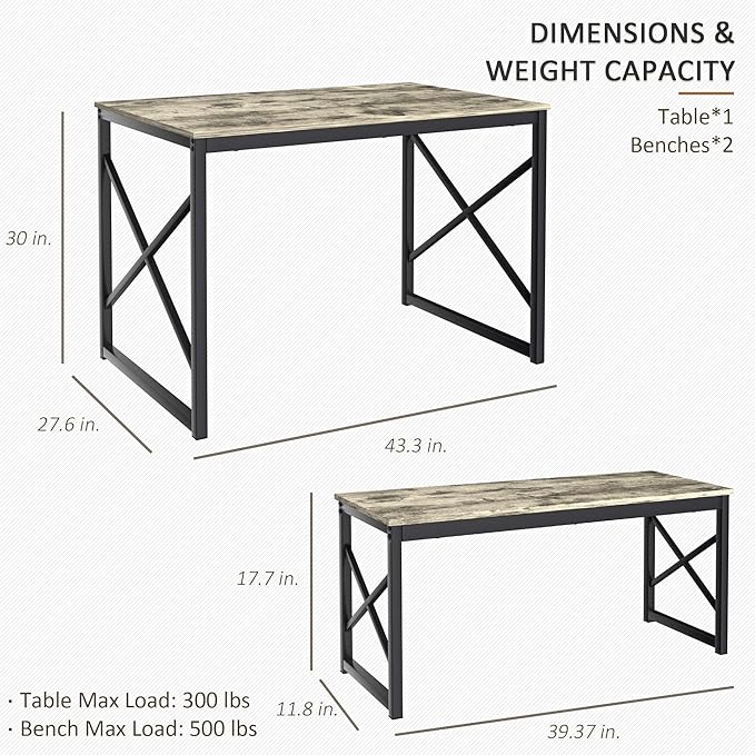 VECELO Kitchen Table with 2 Benches - Image 5