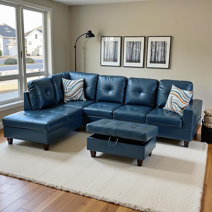 Osparple Sectional Couches for Living Room PU Leather L Shaped Couch 3 Pieces - Image 3