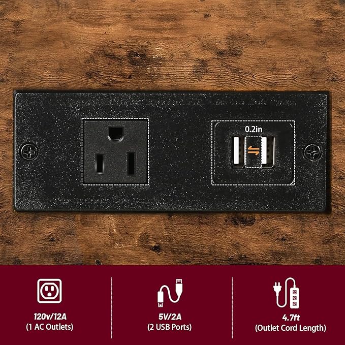 Side Table with Charging Station and Drawer, Narrow End Table with USB Ports - Image 6
