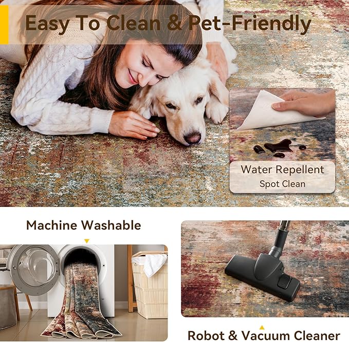 Washable Area Rugs 4ft Non-Slip Modern Abstract Soft - Image 5