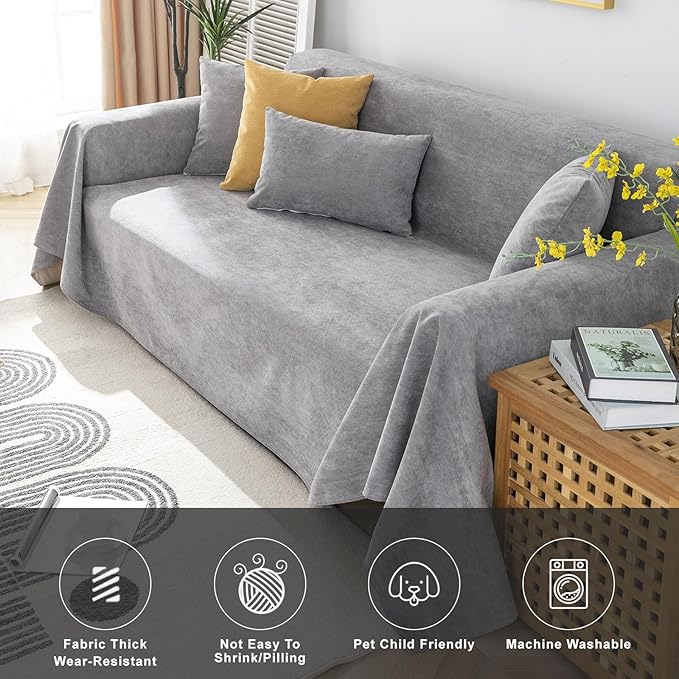 STACYPIK Thick Waterproof Grey Sofa Cover Couch Cover, Anti Slip Loveseat Covers - Image 5