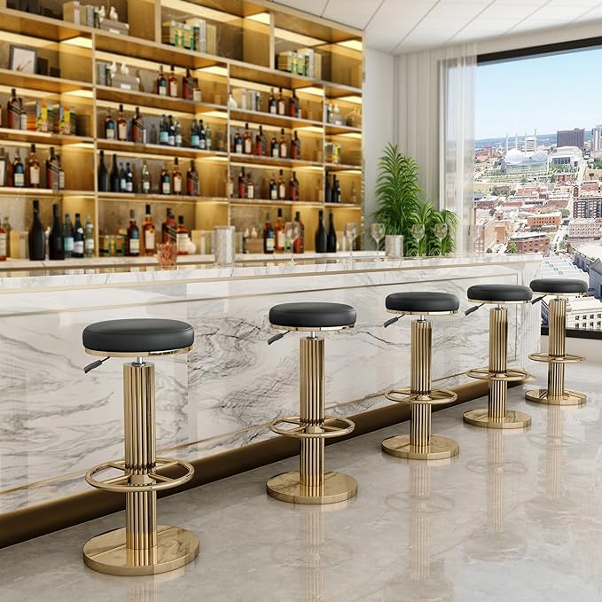 FUNROLUX Gold Bar Stools Adjustable Swivel Counter Stools Modern Backless - Image 4