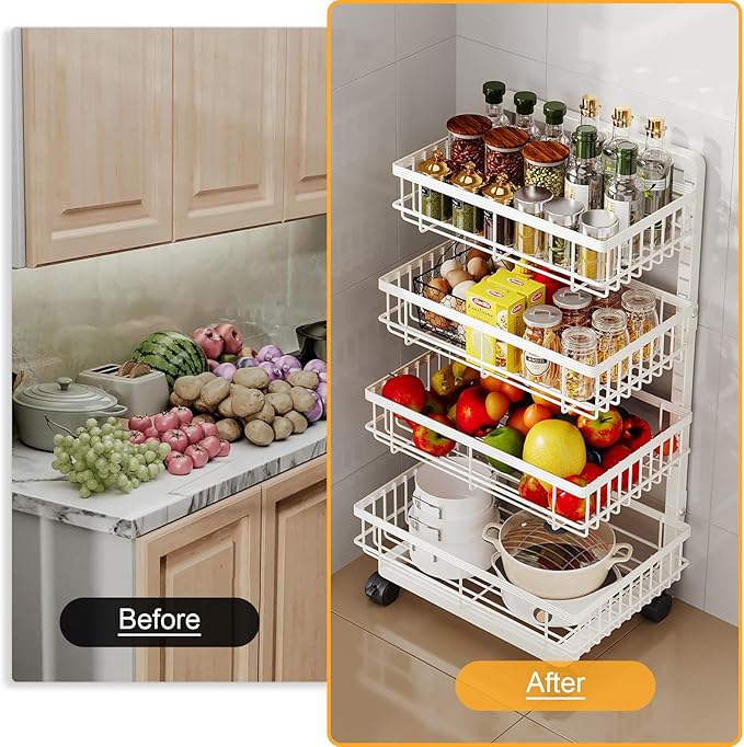 Aupekro 4-Tier Kitchen Storage Cart, Metal Utility Rolling Cart - Image 6