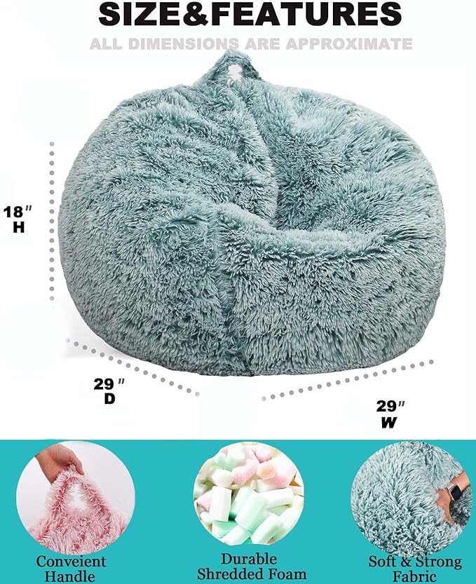 Fluffy Bean Bag Chair for Kids, 2.5FT Round Memory Foam Filled Bean Bag for - Image 3