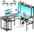 L Shaped Computer Desk with Hutch and Storage Shelves, Gaming Desk with LED by Hyomdeck