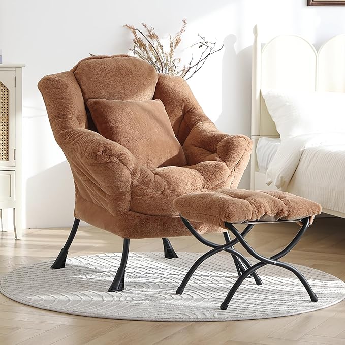 Lazy Chair with Ottoman, Reading Chair with a Pillow, Leisure Sofa Armchair - Image 5