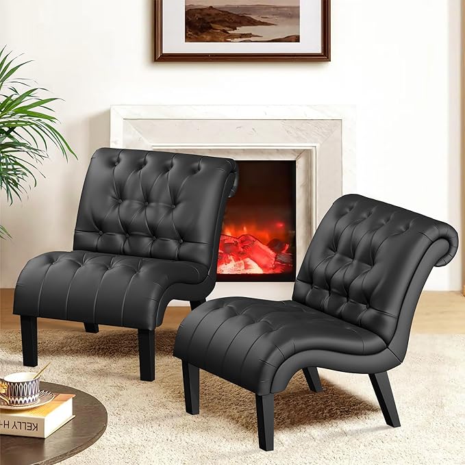 Yongqiang PU Leather Accent Chairs Set of 2 Button Tufted Upholstered Modern by lightupyourlife