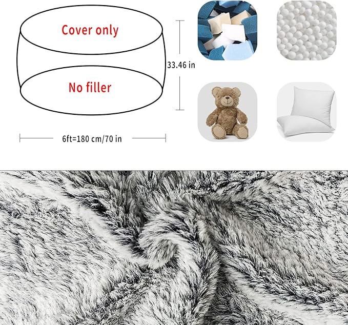 Bean Bag Chair Cover Without Filler, Big Round Soft Fluffy PV Velvet Washable - Image 2