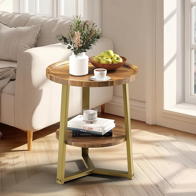 PPAMAPIC Round End Table, 2 Tier Side Table - Image 5