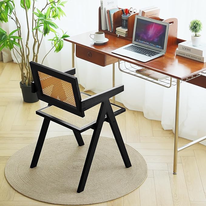 Tiita Rattan Accent Chairs, Mid Century Modern Dining Chairs Set of 2, Bamboo - Image 7
