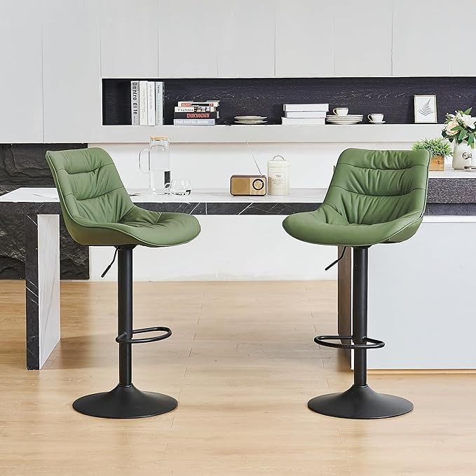 Kidol & Shellder Bar Stools Set of 2 Adjustable Swivel Green, PU Leather - Image 8