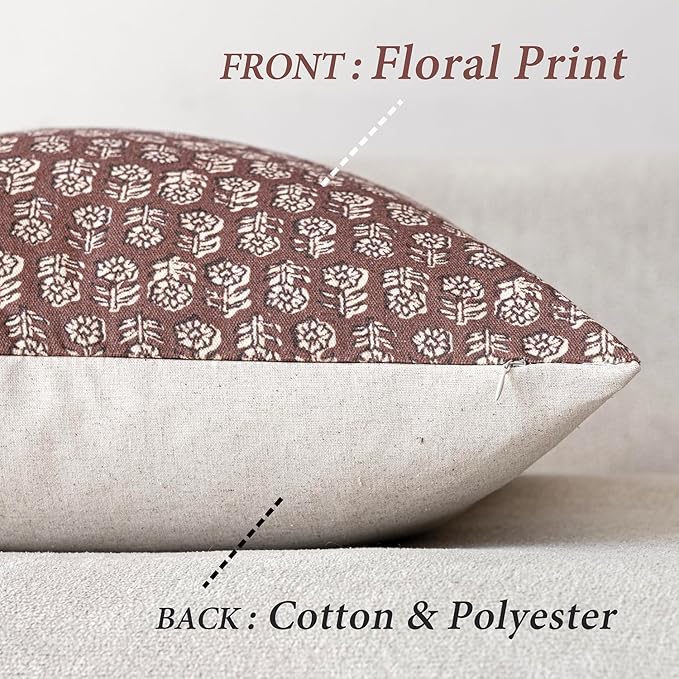 Foindtower Set of 2 Decorative Neutral Floral Print Throw Pillow Covers Vintage - Image 2