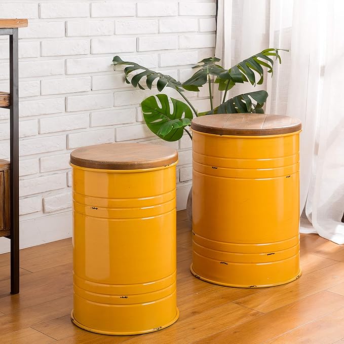 Glitzhome Farmhouse Accent Side Table, Metal Storage Stool Ottoman - Image 7
