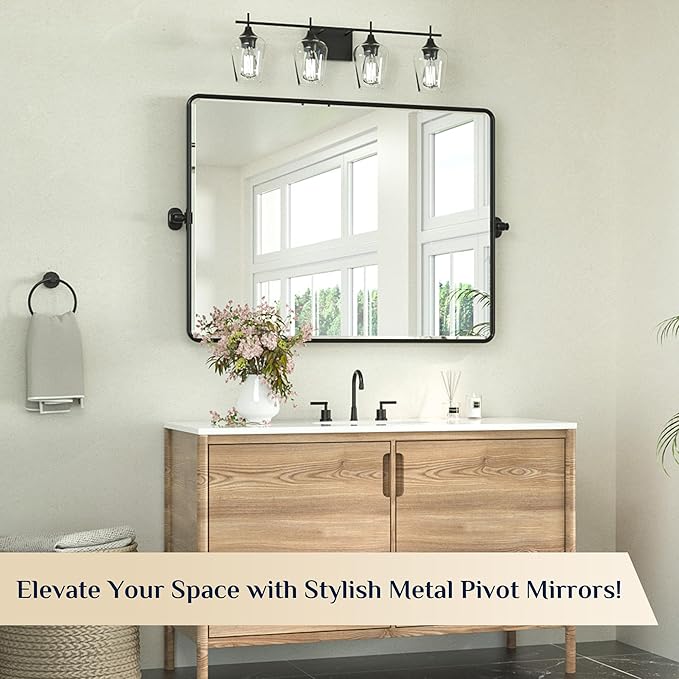 Keonjinn Large Pivot Mirror Bathroom, 40 x 30 Inch Beveled Tilt Mirror Bathroom - Image 2