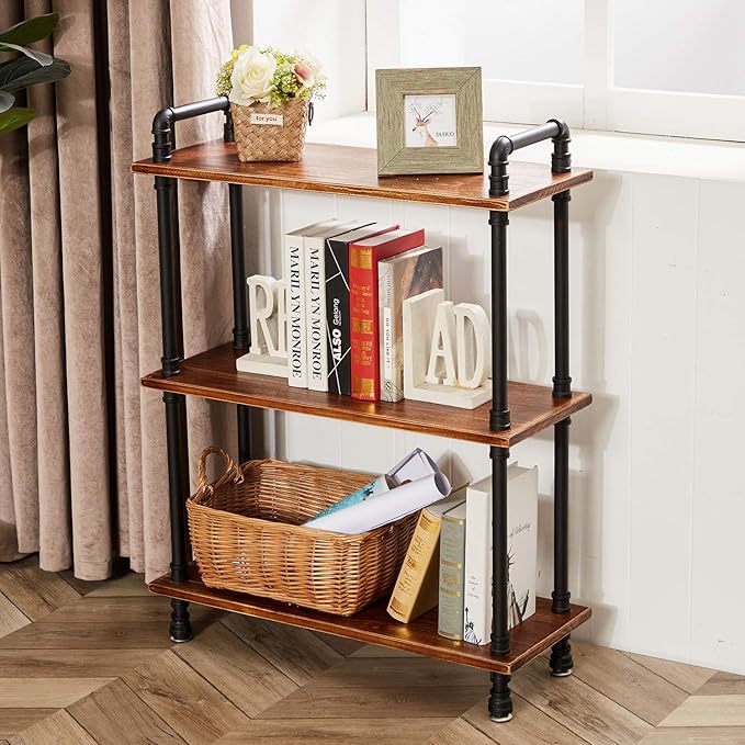 Industrial Bookshelf, 3 Tier Pipe Shelving, Industrial Pipe Shelf by ANYNICE